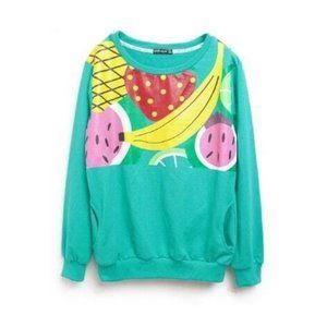 NWT Turquoise Fruit Print Loose Cotton Sweatshirt